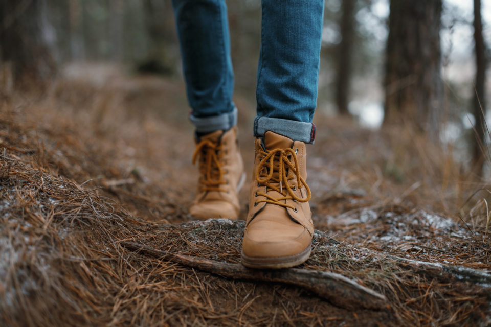 Close up of legs walking in the forest