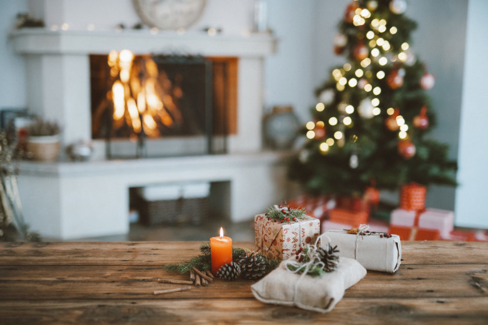 Beautifully Christmas Decorated Home Interior With A Christmas Tree And Christmas Presents