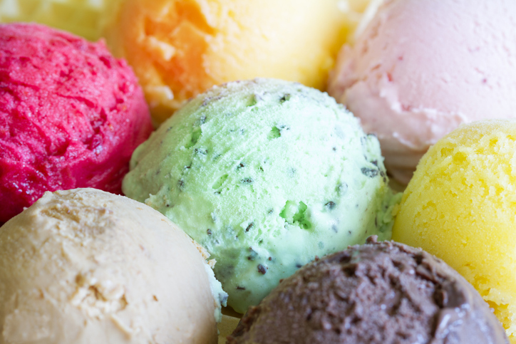 Colorful scoops ice cream background concept closeup