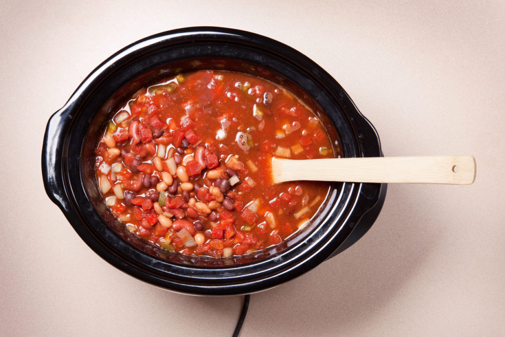 Overhead Vegetarian Chili In Slow Cooker